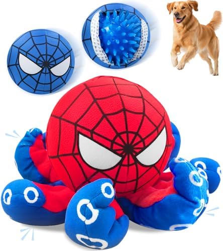 3 in 1 Tear Apart Squeaky Dog Toy - Spider Stuffed Rip and Reveal Dog Toy, Plush Interactive Pet Toy with Spikey Ball Inside for Small Medium Pets to Keep Them Busy