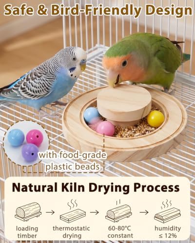 Wooden Bird Foraging Puzzle Toys with Safe Chewing Beads