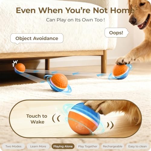 Interactive Dog Toys: Shaky Dog Ball with LED Lights, Automatic Moving Dog Toys for Aggressive Chewers, Dog Toys for Large Dogs, Vibrating Dog Toy Balls for Large Breed - (3.74 in Diameter)