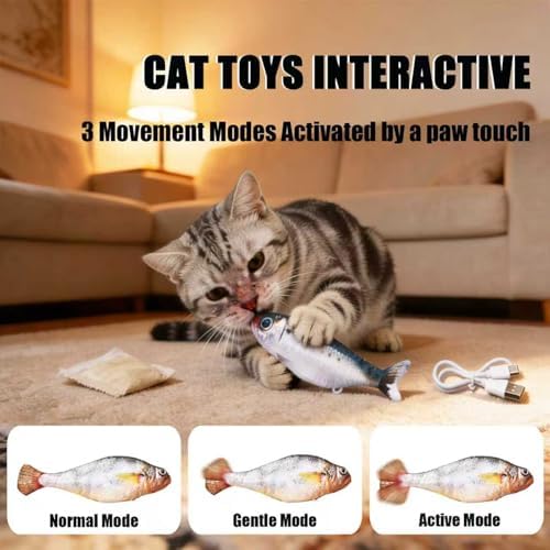 2 Packs Cat Toys Floppy Fish with Catnip, Realistic Moving Cat Fish Toy