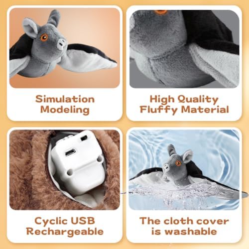 Flying Bat Dog Toy, Interactive Flying Bat Toy for Dogs with Flapping Wings, Chirping Sounds, USB Rechargeable, Touch Activated, Hanging or Floor Toy for Dogs, Puppies and Cats to Reduce Boredom，3 PCS