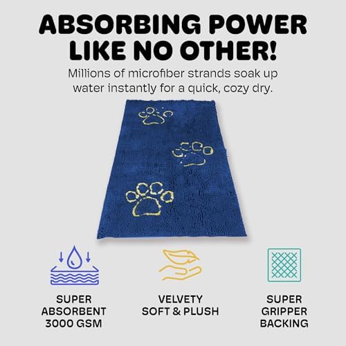 Dog Gone Smart Dirty Dog Doormat Runner - Marine, 60 x 30 Inches | Fast Drying Rug with Super Gripper Backing for Clean Floors - Absorbent Microfiber and Machine Washable Mat for Muddy Paws