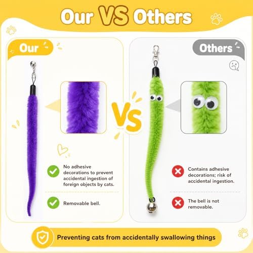 Thinp 10 Pcs Fuzzy Worm Cat Toy, Colorful Interactive Cat Wand Attachments