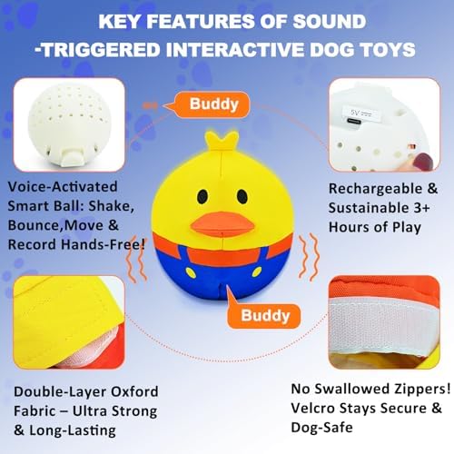 ZanLLW Interactive Dog Toys, Responds to Barks, Nudges & Paws, Keep Them Busy for Hours! Rechargeable Hard-Wearing Oxford Fabric Self-Play Puppy Toy with Motion/Sound Feedback, Dog Indoor-Play Toy
