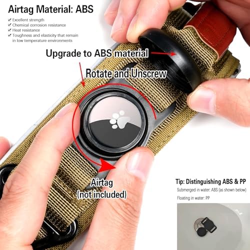 2" Tactical Dog Collar with Airtag Holder & Handle for Medium Dogs (Brown)