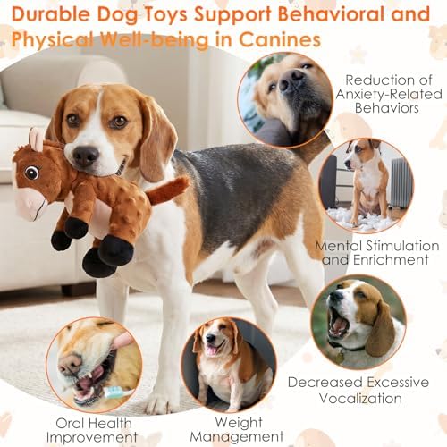 Plush Horse Dog Toy with Squeaker and Crinkle Ears, 6 x 8 x 8 inch