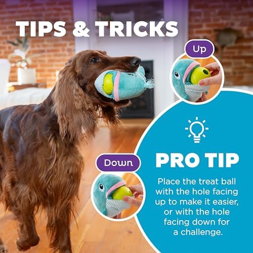 Outward Hound by Nina Ottosson Big Mouthz Interactive Plush Dog Puzzle with Treat Ball, Whale, Blue