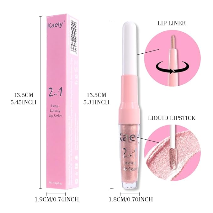 Kaely 2-in-1 Champagne Gold Metallic Lipstick and Lip Liner, Shimmer Liquid Metallic Lipsticks for Women, Glitter Lip Gloss Stain Long Lasting Waterproof Smudge Proof 24 Hour, Vegan Makeup, 05