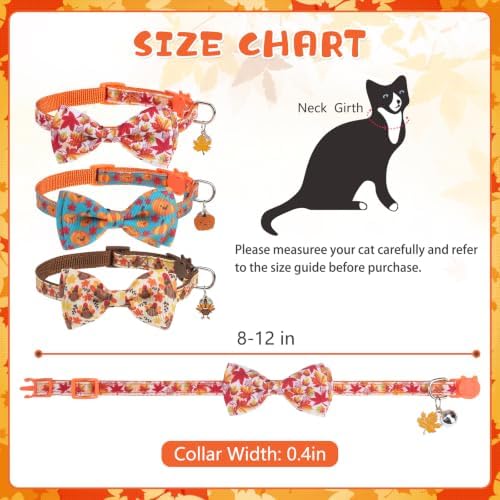 KOOLTAIL Cat Collar with Bow Tie and Bell - 3 Pack Cute Cat Collars Breakaway,Adjustable Kitten Collar with Safety Buckle for Girl Boy Kitty Holiday