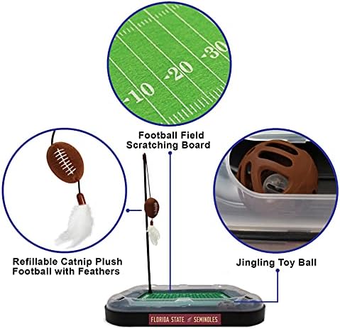 Pets First 5-in-1 Cat Toy: Interactive Cat Scratcher with Catnip Filled Plush Football & Feathers