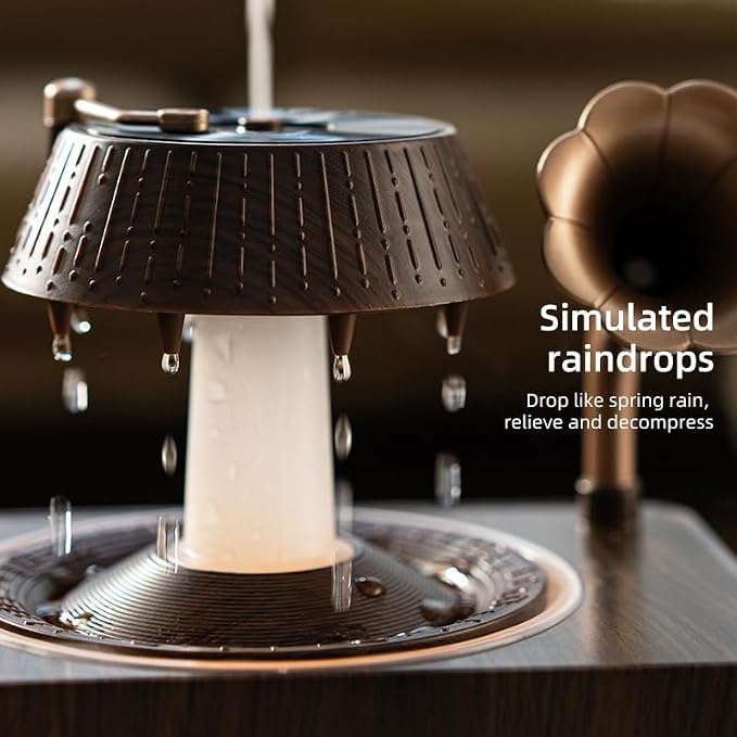 Vintage Record Player Essential Oil Diffuser 250mL Aromatherapy Diffuser with LED Light & Fragrance Diffusion, Quiet Humidifier for Home Bedroom Office Yoga, Retro Decor Air Freshener Machine