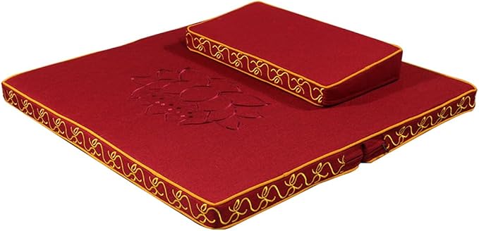 Portable Foldable Meditation Cushion Mat Set with Washable Cotton Linen Cover, Larger Thick Yoga Mat Bolster Floor Pillows Seating for Adults Meditation Accessories red-60cm