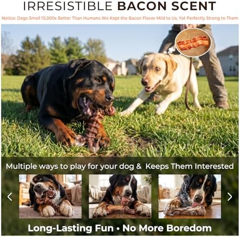 Kseroo 6-Pack Bacon Flavored Dog Chew Toys for Aggressive Chewers, Brown-XL