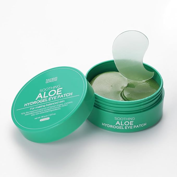 tenzero Soothing Aloe Hydrogel Eye Patch 60 Patches (90g), Aloe Vera Treatments for Puffy Eye, Fine Lines, Soothing, Eye Puffiness Reducer, Hydrating Eye Pads, Korean Under Eye Masks Skincare