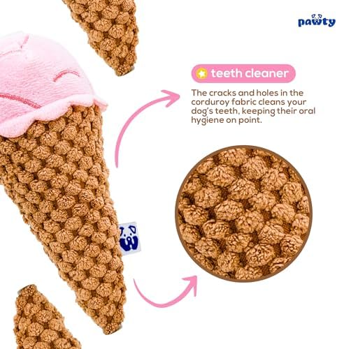 PAWTY Ice Cream Cone Dog Toy - Gift Plush Interactive Popsicle Squeaky Food Popsicle Toy - Cute Funny Enrichment Toy for Small Medium Dogs