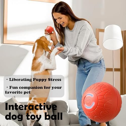 Interactive Duraspin Dog Ball, Self-Bouncing Vibrating & Auto-Rolling, Auto Stop Touch Start Jumping Ball Toy for Medium/Large Dogs (67mm, Orange)