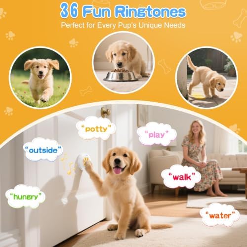 ChunHee Dog Bells to Go Outside - Bell for Dogs to Ring to Go Potty | Chew-Proof Dog Door Bell | 0-115dB Adjustable Volume & 36 Ringtones | Bells for Dog Training to Go Outside Without Barking