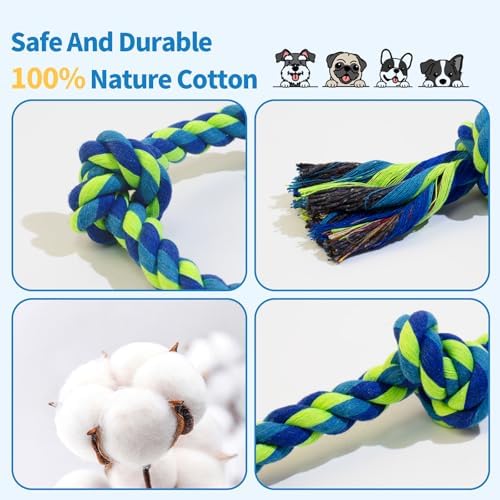 WDZZHOT [2 Pack] Dog Rope Toys, Dog Chew Toy for Medium and Small Dogs, 3 Knots Heavy Duty Puppy Rope Toy, 100% Cotton Tug of War Dog Toys for Boredom, Teeth Cleaning