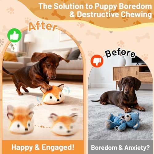 Interactive Fox Puppy Toy for Boredom Relief - Automatic Self-Moving, Bouncing & Vibrating with Sound for Entertainment & Play | Rechargeable & Chew-Resistant for All Breed Sizes