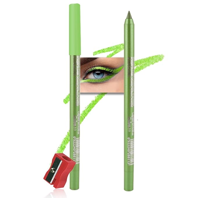 evpct Green Glitter Eyeliner Pencil for Eyes, Apple Avocado Green Metallic Shimmer Eye Liner Pencil Makeup Waterproof Smudge Proof, Colored Gel Waterline Eyeliner Face Eye Paint Stick Halloween Makeup