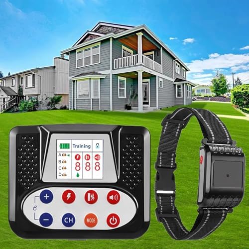 Wireless Dog Fence Electric Training Collar 2-in-1, Vibrate/Shock, Adjustable Warning Strength & Range, Pets Boundary Containment System with Waterproof Receiver for 1/2/3/4 Dogs,for1dog
