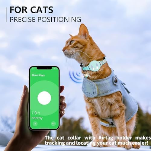 Reflective Breakaway Cat Collar for AirTag (1st & 2nd Gen) Holder - Waterproof Safety Buckle Kitten Collar with Bell, Luminous Lightweight GPS Tracker Case for Apple for Air Tag (Mint Green)