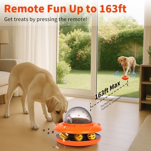 Interactive Dog Puzzle Toy Feeder - Automatic Dog Enrichment Treat Dispensing with Remote Control, Rechargeable Electronic Ball Track Toy, Pets IQ Training Mental Stimulation Slow Feeder