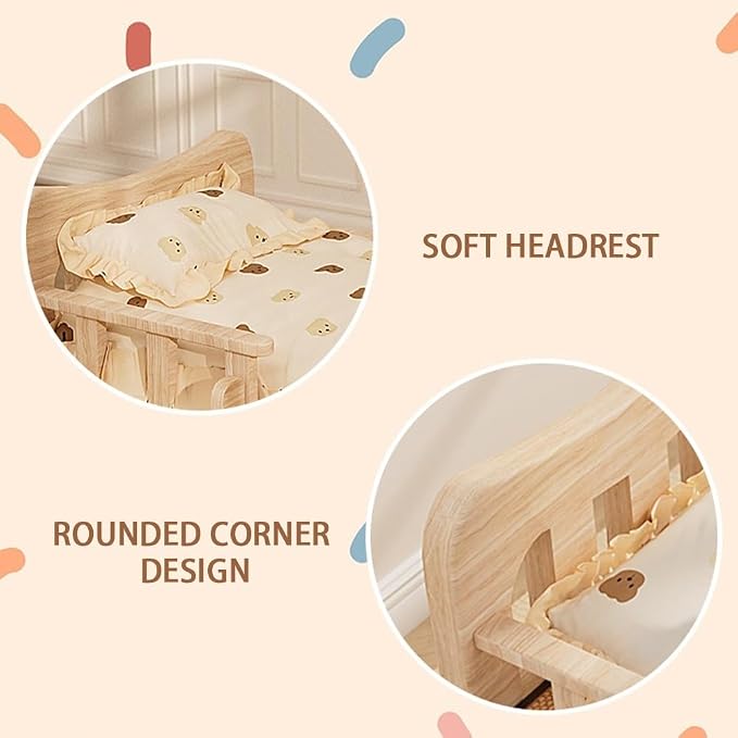 Wood Dog Bed, Floor Standing Pet Furniture with Winter Bedding and Stairs, Comfortable Resting Solution for Pets, Easy Assembly(22.8 X 16.5 X 11.8IN)