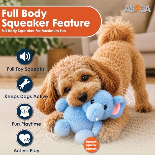 ASPCA Plush Squeaky Dog Toy for Small, Medium & Large Dogs – Soft Round Plush Pet Toy with Full Body Squeaker, Lightweight Fetch Toy for Indoor Play, Cuddling & Enrichment, Elephant