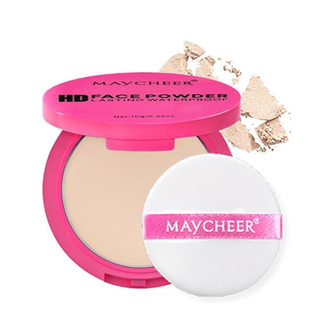 LAMUSELAND Pressed Powder Compact, Oil Control Brighten Skin 6 Colors Face Powder, Whitening Highlighting Face Makeup Tools for Women Girls (CG01)