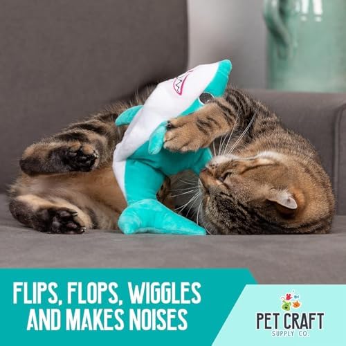 Pet Craft Supply Wiggle Pickle and Shimmy Shark Flipper Flopper Interactive Electric Realistic Flopping Wiggling Moving Fish Potent Catnip and Silvervine Cat Toy, Multi (8726), All Breed Sizes