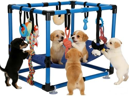 Blue Puppy Play Gym with 8 Hanging Toys