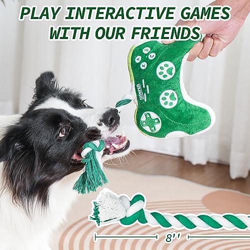 MTERSN Squeaky Dog Toys with 3 Squeakers for Interactive Playtime, Green