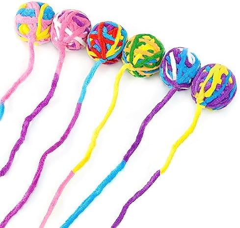 CHIWAVA 6PCS 20" Woolen Yarn Cat Toys Ball with Bell 2" Large Indoor Balls