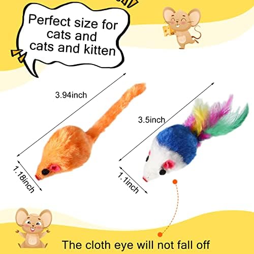 Syhood 120 Pcs Fur Mouse Cat Rattle Toys Bulk Small Catnip Interactive Play