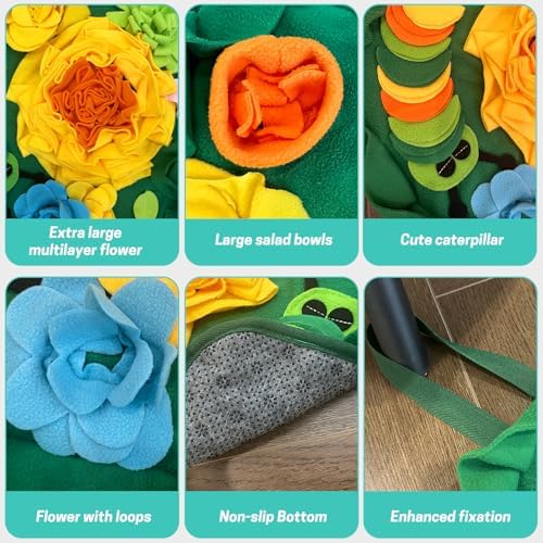 Rabbit Foraging Mat, Interactive Feed Game for Boredom, Small Pet Bunny Puzzle Toys, RUBYHOME 20" x 20" Snuffle Pad Bed Feeding Mat Rabbit Toys for Bunny Guinea Pigs Hamster Ferrets Chinchillas