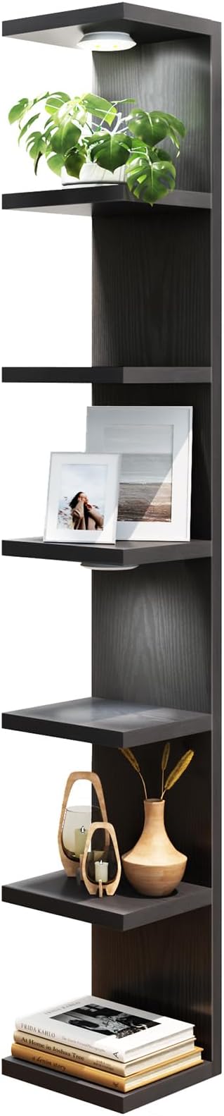 Fixwal 7 Tier Wall Shelf with LED Lights Lack Shelf for Room Deocr (Black) | 76.8in Tall, Holds 44Lbs Total, Flexible Section Installation, Fits Any Room Decor