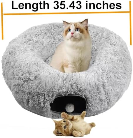 Cat Bed Tunnel Tube Toy Grey Plush