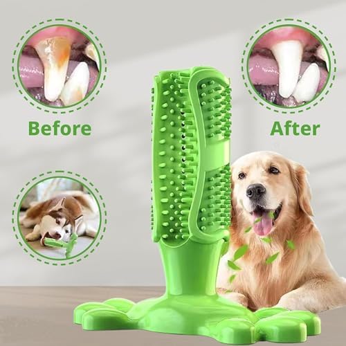 PUPIX Dog Toothbrush Chew Toy with Treat Dispenser, Interactive Dog Toy for Small Medium Dogs, Puppy Teething Toy, Rubber Dog Chew Toy for Dental Cleaning, Dog Teeth Cleaning Toy & Oral Care, Green, L