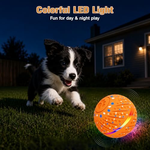 Remote-Controlled Interactive Dog Toy Ball, 3 Play Modes with Barking Sounds & LEDs, Automatic Rolling E-TPU Soft Toy with Tug Rope for Small, Medium, and Large Dogs Boredom