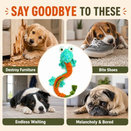 Dog Toys Squeaky Plush No Stuffing, Stuffless Crinkle Dog Toy with Rope Tug Pull Design, Durable Chew Toy for Puppies Small Medium Large Dogs, Fun Interactive Pet Toy