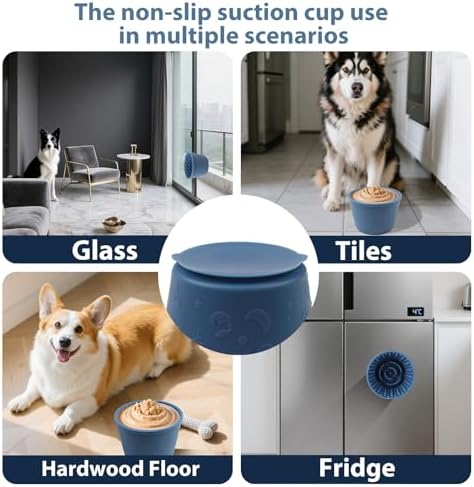 Dog Slow Feeder Lick Bowl - Non-Slip Licking Treat Dispenser for Small Medium Large Dogs, Promotes Anxiety Relief & Prevents Choking, Easy to Clean Feeding Bowl (Dark Blue, L)