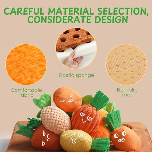 Nocciola Puzzle Carrot Dog Toys, 12PC Various Fabrics Carrots & Farm Snuffle Mat for Hide and Seek Snuffle Toys for Small and Medium Dogs, Easter Dog Toy