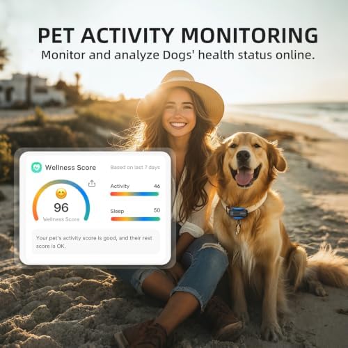 DBDD GPS Tracker for Dogs with 36 Month Subscription, Real-Time Location, Electronic Fence, Health Monitoring, Waterproof, for Medium Large Dogs, iOS Android