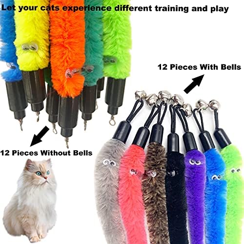 Cat Toy Worm Refills, 24 Pieces Interactive Cat Wand Attachments Worms Toy for Indoor Cats