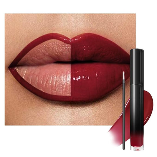 evpct Wine Red Shiny Glossy Longwear No-Budge Liquid Lip Color Lipstick Makeup, Highly Pigmented Color Instant Shine, Waterproof Long Lasting Lipstick for Women, Lip Stain Gloss with Lip Liner Brush