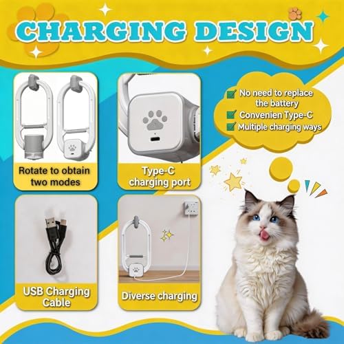 Interactive cat toy, Electric cat teaser, Door clip, 2 Motion modes,Gray | 360° Rotation • Random Jumping • Type-C Rechargeable • Door Clip Design • For Indoor Cats,Cat door toy