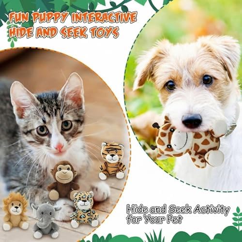 Skylety 7 Pieces Hide and Seek Dog Toys Activity Puppy Chew Squeaky Toys Plush Stuffing Burrow Woodland Stuffing with Squeakers for Small Medium Pets Dogs Puppy Gift(Lovely,Medium)