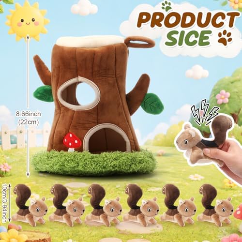Skylety 7 Pieces Hide and Seek Dog Toys Activity Puppy Chew Squeaky Toys Plush Stuffing Woodland Stuffing with Squeakers for Small Medium Pets Dogs Puppy Gift (Squirrel,Small)