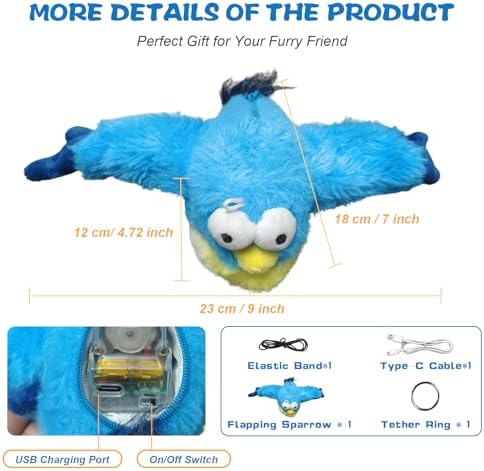 Chirping Flapping Bird Cat Toy for Indoor Cats (Not Flying), Interactive Rechargeable Motion Sensor Toys, Lifelike Simulated Sparrow Kitten Exercise Toys for Bored Cats Entertainment